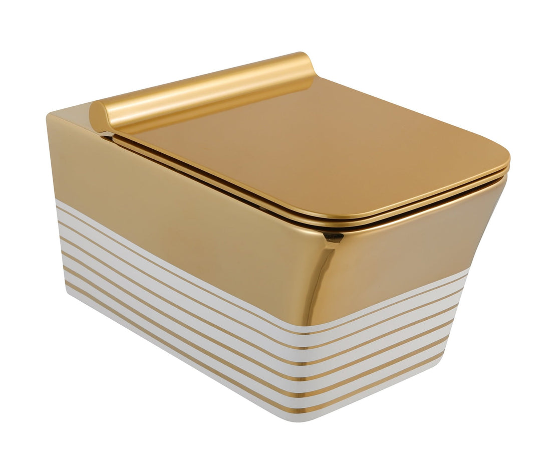 InArt Luxury Elongated Wall-Mount Toilet Rimless Flushing Ceramic - Seat Included in Gold Color - InArt-Studio-USA