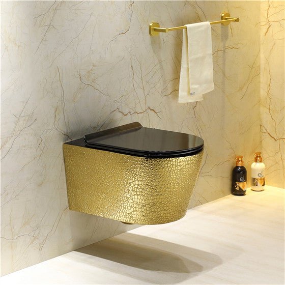 InArt Luxury Elongated Wall-Mount Toilet Rimless Flushing Ceramic - Seat Included in Gold Color - InArt-Studio-USA