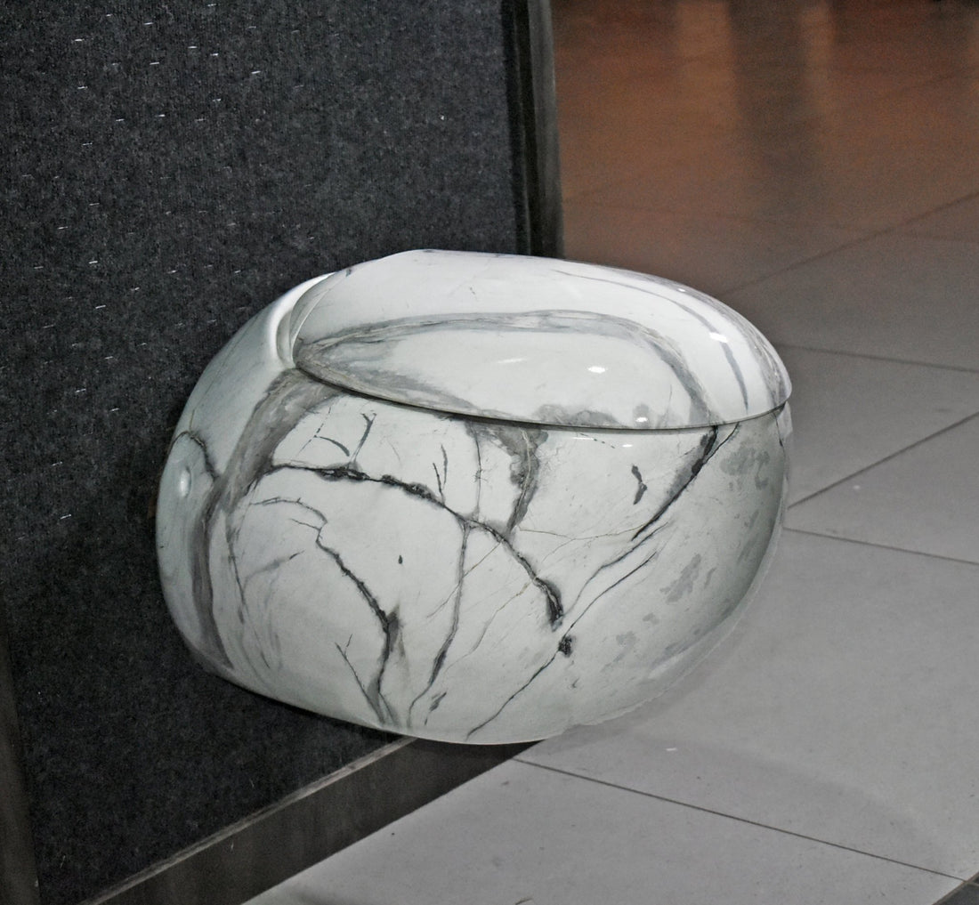 InArt Luxury Elongated Wall-Mount Toilet Rimless Flushing Ceramic - Seat Included in White Marble Color - InArt-Studio-USA