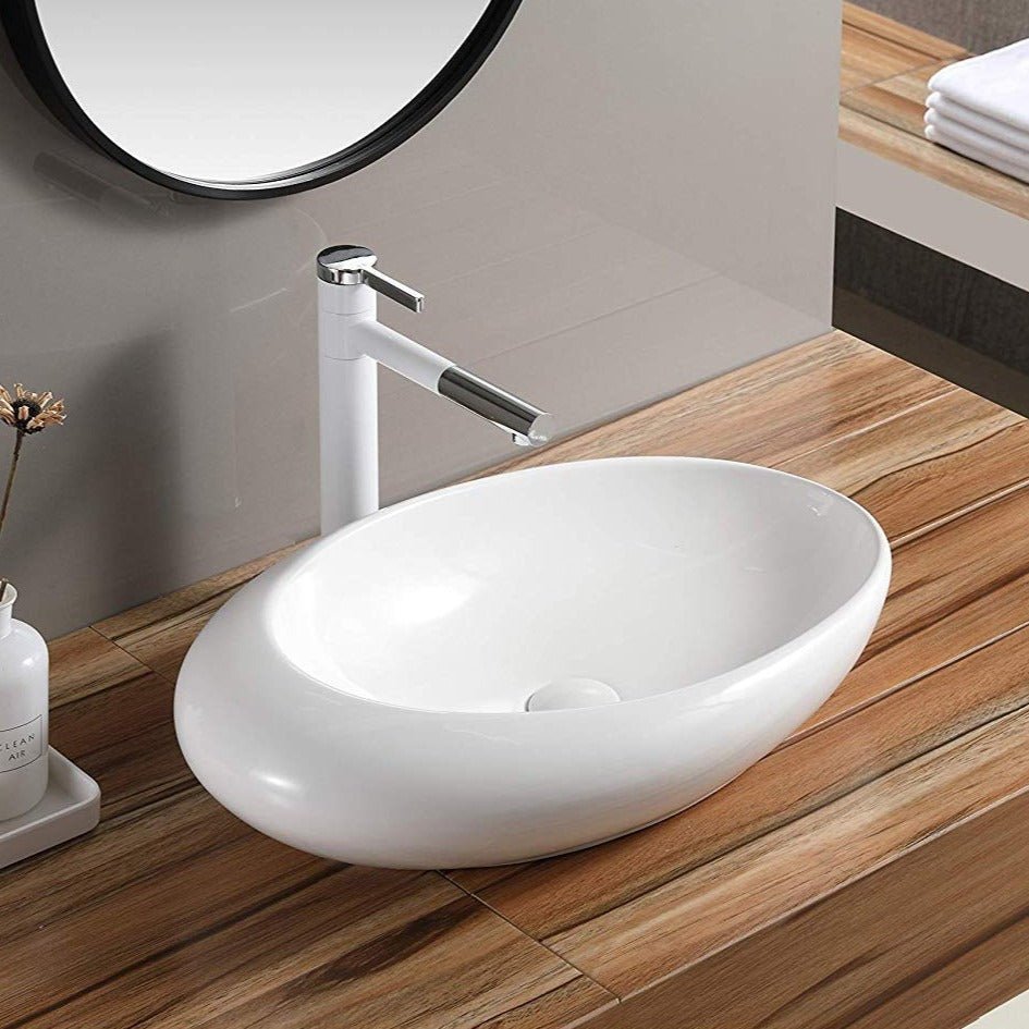 InArt Oval Bathroom Ceramic Egg Shape Vessel Sink Art Basin White Color 50 x 30 CM - InArt-Studio-USA