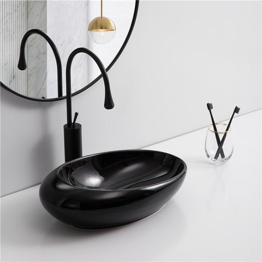 InArt Oval Bathroom Ceramic Vessel Sink Art Basin in Black Color - InArt-Studio-USA