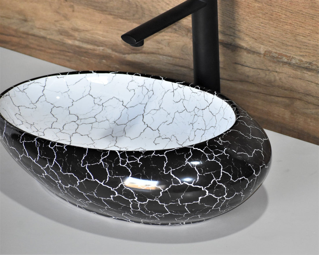 InArt Oval Bathroom Ceramic Vessel Sink Art Basin in Black Color - InArt-Studio-USA