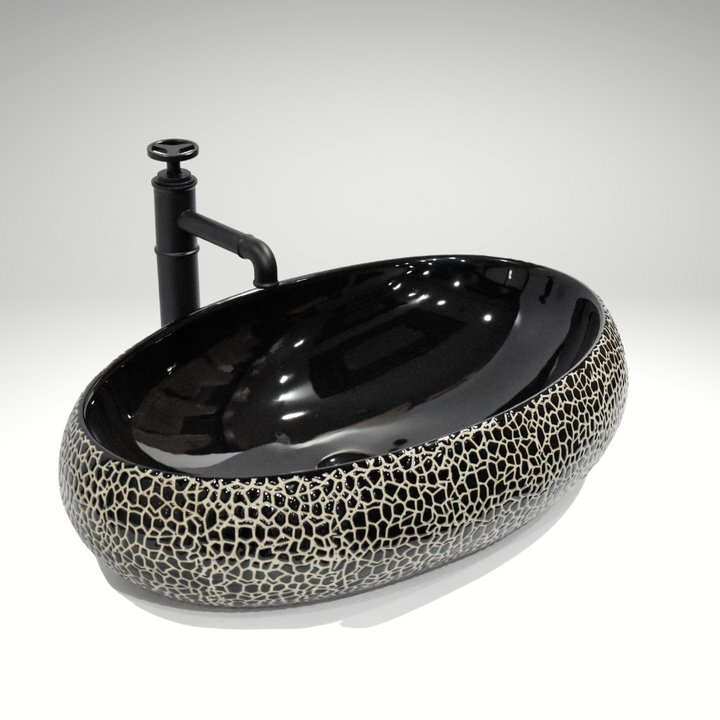 InArt Oval Bathroom Ceramic Vessel Sink Art Basin in Black Color - InArt-Studio-USA