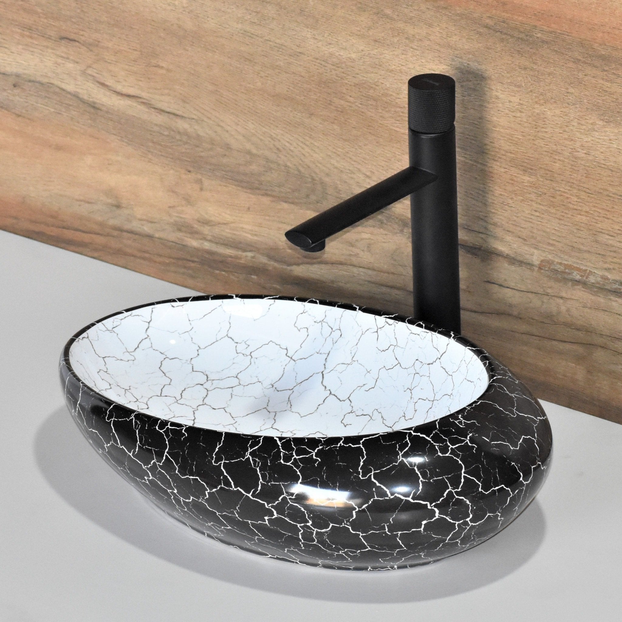 InArt Oval Bathroom Ceramic Vessel Sink Art Basin in Black Color - InArt-Studio-USA