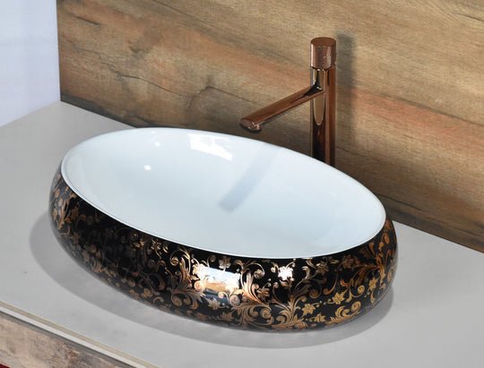 InArt Oval Bathroom Ceramic Vessel Sink Art Basin in Black Gold Color - InArt-Studio-USA