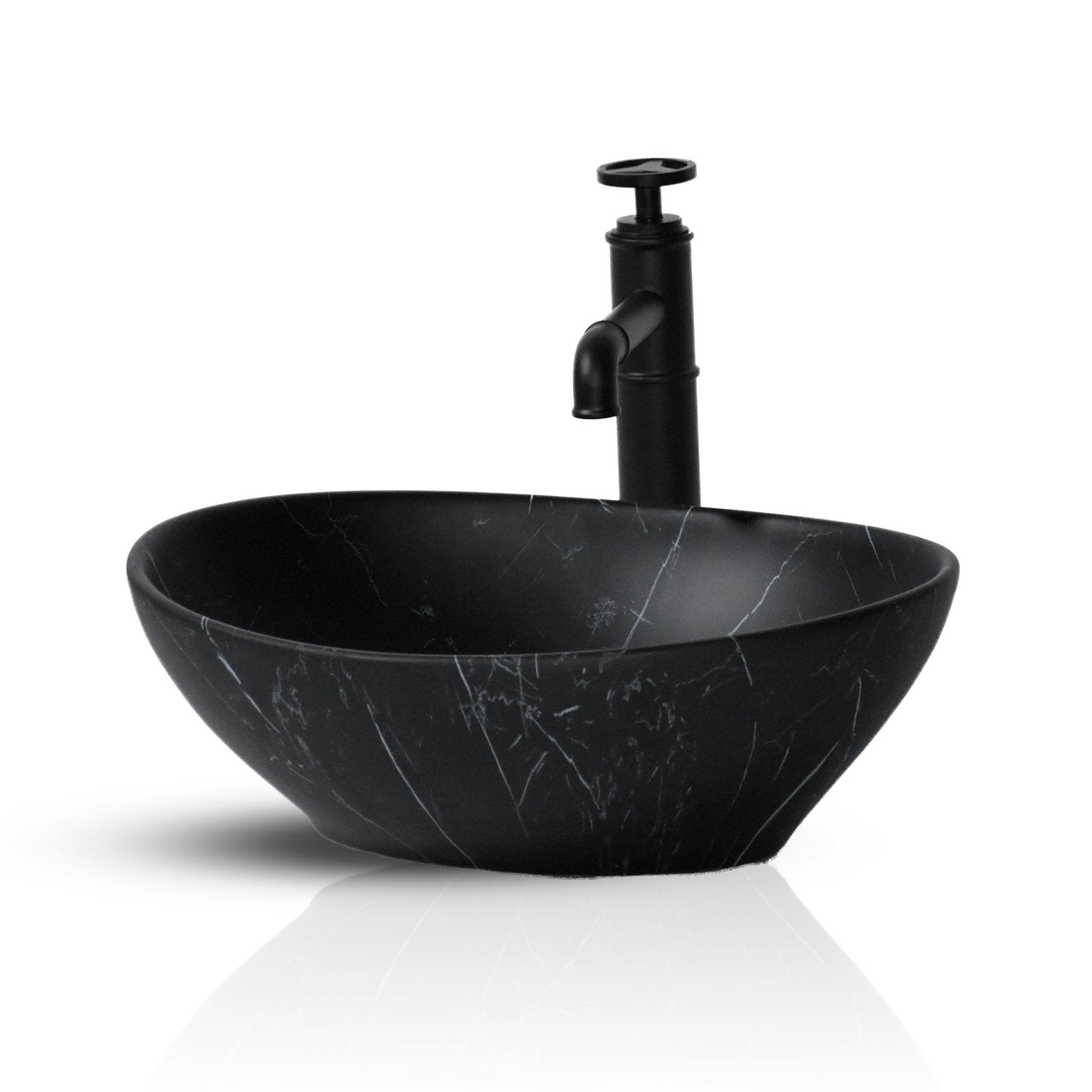 InArt Oval Bathroom Ceramic Vessel Sink Art Basin in Black Matt Color - InArt-Studio-USA