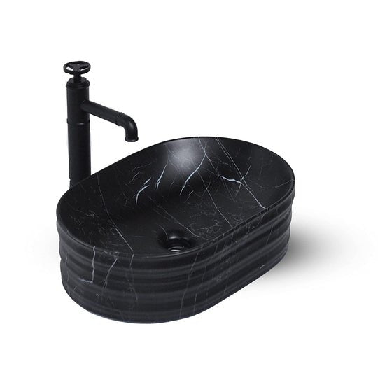 InArt Oval Bathroom Ceramic Vessel Sink Art Basin in Black Matte Color - InArt-Studio-USA