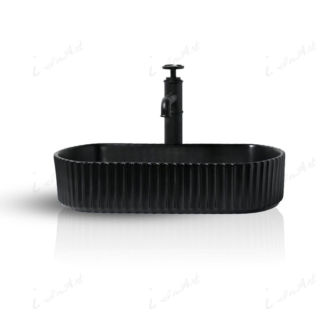 InArt Oval Bathroom Ceramic Vessel Sink Art Basin in Black Matte Color - InArt-Studio-USA
