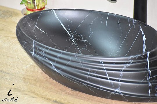 InArt Oval Bathroom Ceramic Vessel Sink Art Basin in Black Matte Color - InArt-Studio-USA