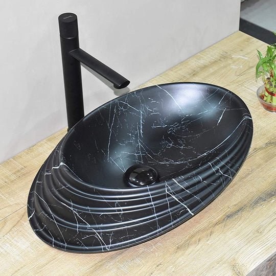 InArt Oval Bathroom Ceramic Vessel Sink Art Basin in Black Matte Color - InArt-Studio-USA