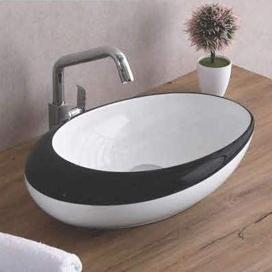 InArt Oval Bathroom Ceramic Vessel Sink Art Basin in Black White Color - InArt-Studio-USA