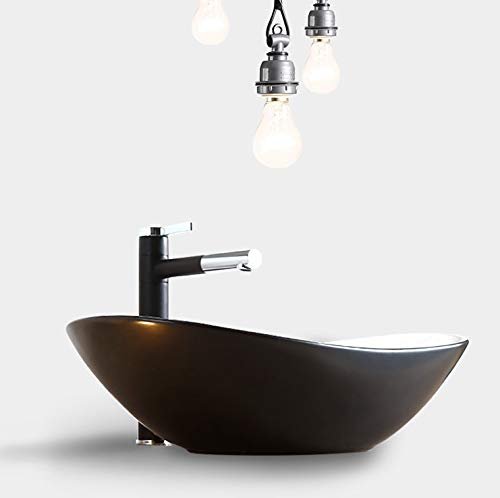 InArt Oval Bathroom Ceramic Vessel Sink Art Basin in Black White Color - InArt-Studio-USA