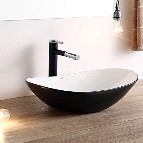 InArt Oval Bathroom Ceramic Vessel Sink Art Basin in Black White Color - InArt-Studio-USA