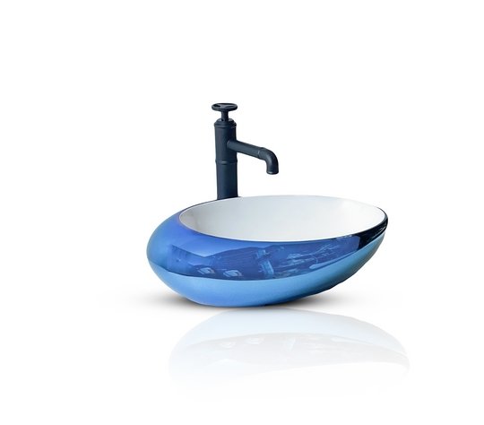 InArt Oval Bathroom Ceramic Vessel Sink Art Basin in Blue Color - InArt-Studio-USA