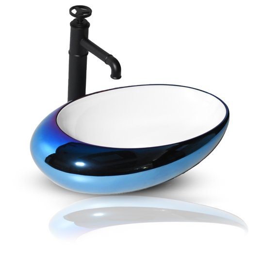 InArt Oval Bathroom Ceramic Vessel Sink Art Basin in Blue Color - InArt-Studio-USA