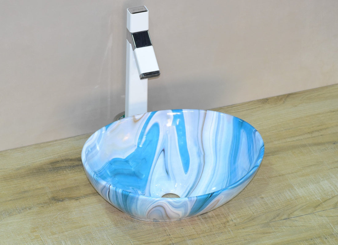 InArt Oval Bathroom Ceramic Vessel Sink Art Basin in Blue Color - InArt-Studio-USA