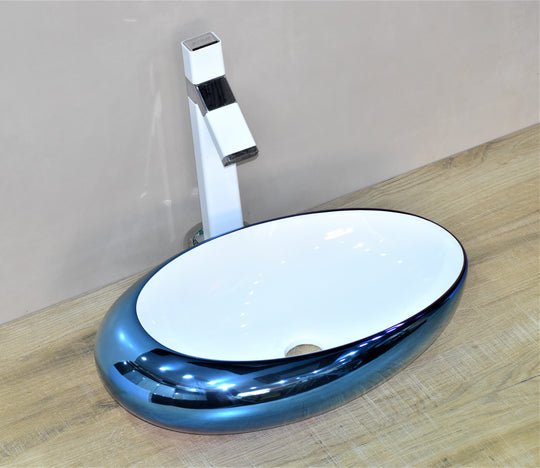 InArt Oval Bathroom Ceramic Vessel Sink Art Basin in Blue Color - InArt-Studio-USA