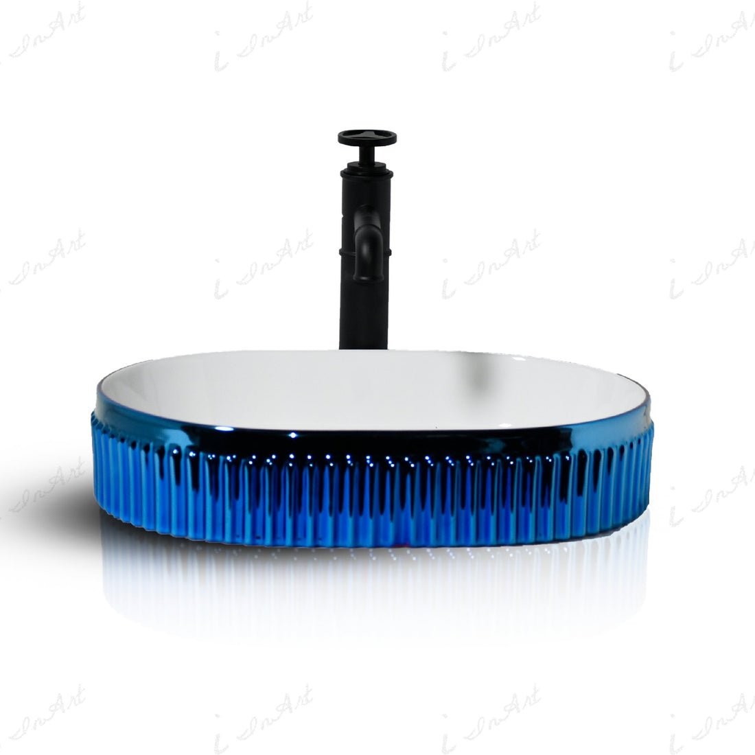InArt Oval Bathroom Ceramic Vessel Sink Art Basin in Blue White Color - InArt-Studio-USA