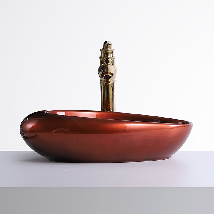 InArt Oval Bathroom Ceramic Vessel Sink Art Basin in Copper Color - InArt-Studio-USA