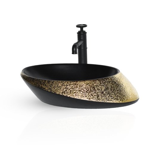 InArt Oval Bathroom Ceramic Vessel Sink Art Basin in Gold Black Color - InArt-Studio-USA