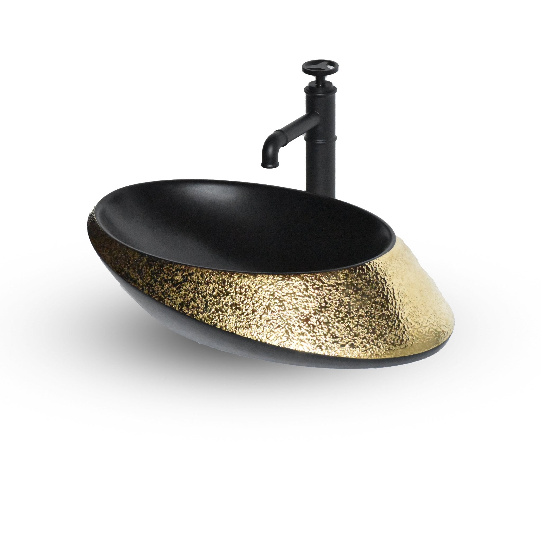 InArt Oval Bathroom Ceramic Vessel Sink Art Basin in Gold Black Color - InArt-Studio-USA
