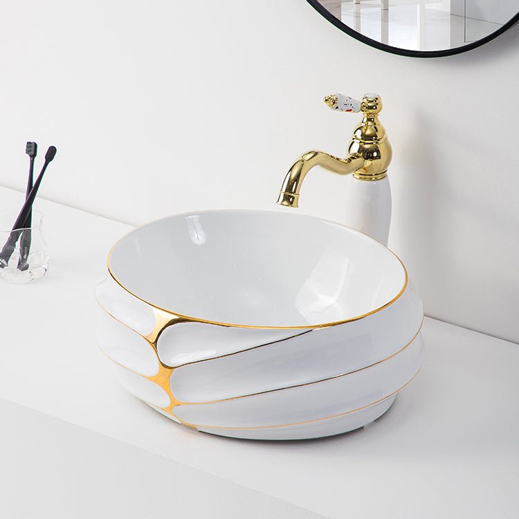 InArt Oval Bathroom Ceramic Vessel Sink Art Basin in Gold Color - InArt-Studio-USA