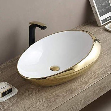 InArt Oval Bathroom Ceramic Vessel Sink Art Basin in Gold Color - InArt-Studio-USA