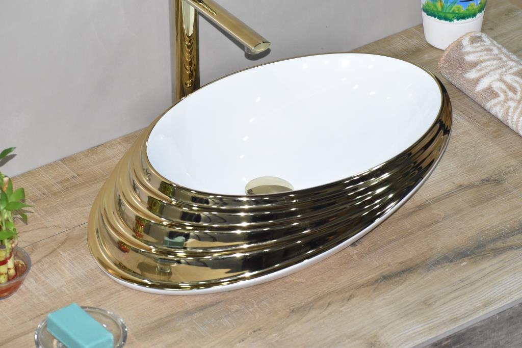 InArt Oval Bathroom Ceramic Vessel Sink Art Basin in Gold Color - InArt-Studio-USA