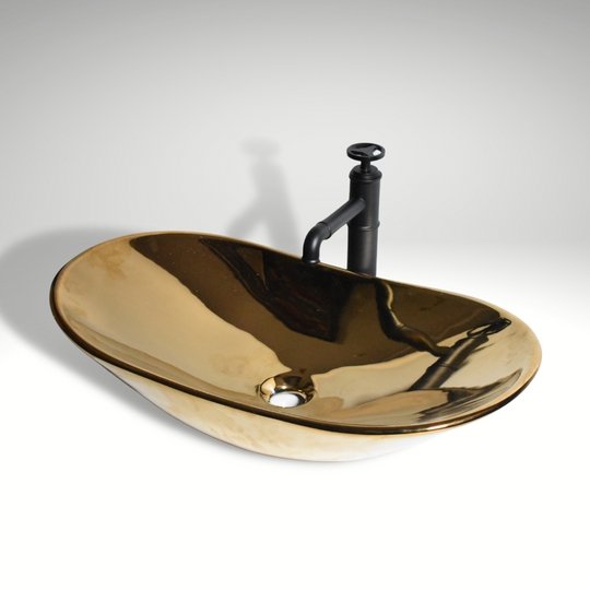 InArt Oval Bathroom Ceramic Vessel Sink Art Basin in Gold Color - InArt-Studio-USA
