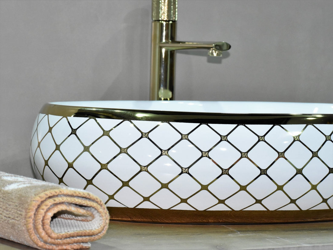 InArt Oval Bathroom Ceramic Vessel Sink Art Basin in Gold Color - InArt-Studio-USA