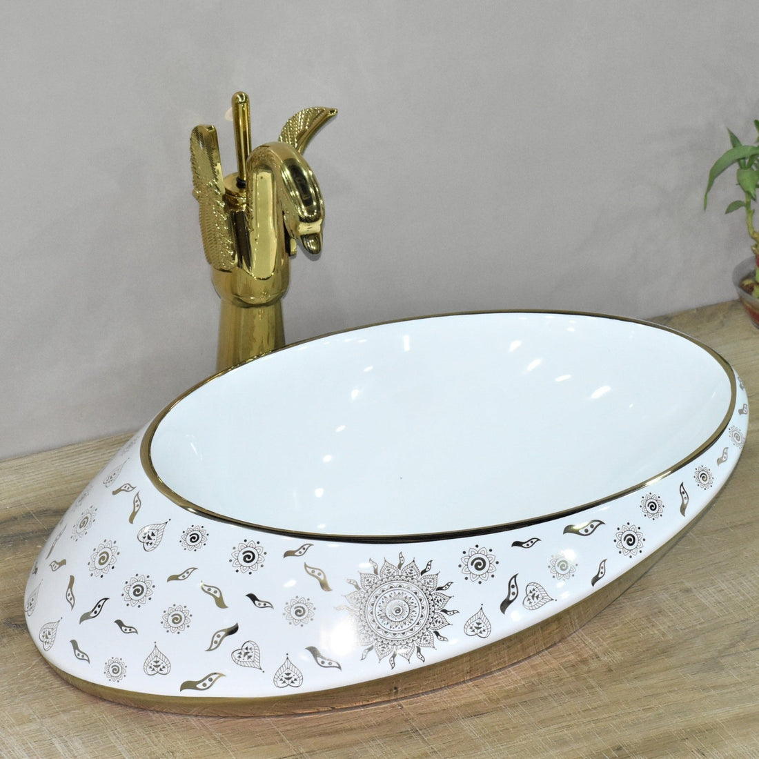 InArt Oval Bathroom Ceramic Vessel Sink Art Basin in Gold Color - InArt-Studio-USA