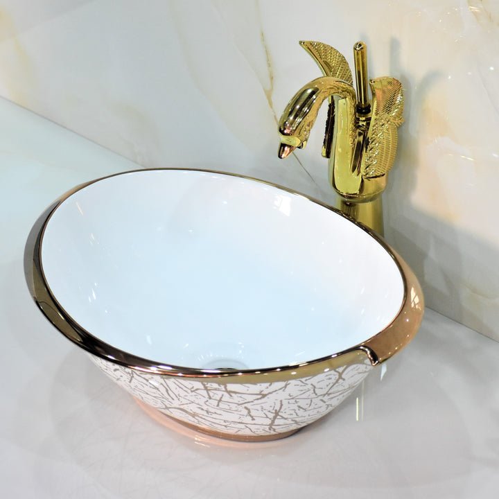 InArt Oval Bathroom Ceramic Vessel Sink Art Basin in Gold Color - InArt-Studio-USA