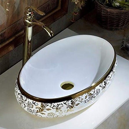 InArt Oval Bathroom Ceramic Vessel Sink Art Basin in Gold Color - InArt-Studio-USA