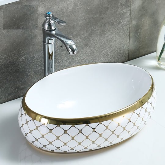 InArt Oval Bathroom Ceramic Vessel Sink Art Basin in Gold Color - InArt-Studio-USA