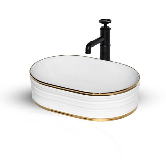 InArt Oval Bathroom Ceramic Vessel Sink Art Basin in Gold Color - InArt-Studio-USA