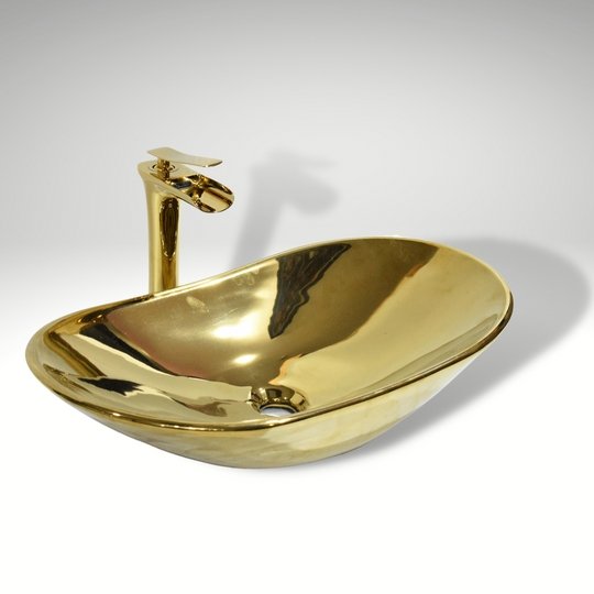 InArt Oval Bathroom Ceramic Vessel Sink Art Basin in Gold Color - InArt-Studio-USA