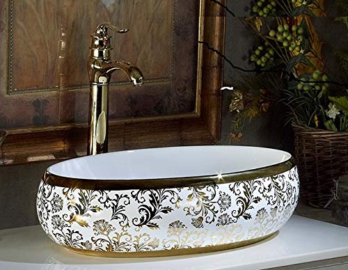 InArt Oval Bathroom Ceramic Vessel Sink Art Basin in Gold Color - InArt-Studio-USA