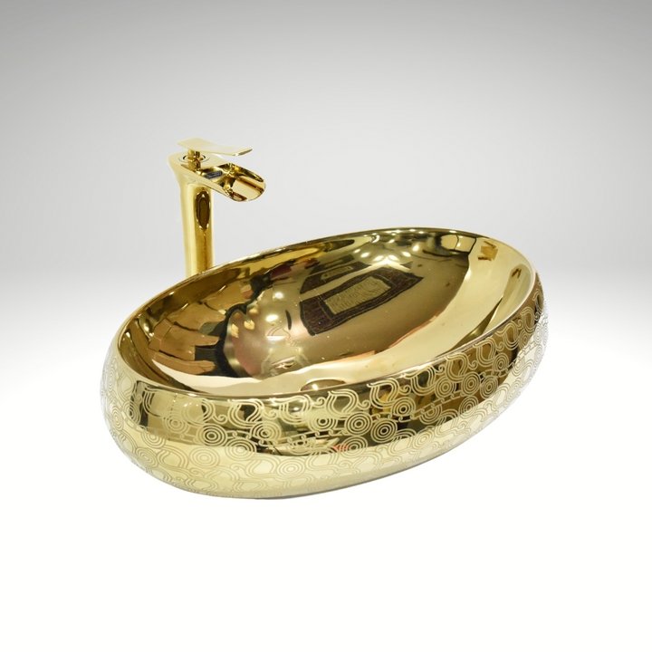 InArt Oval Bathroom Ceramic Vessel Sink Art Basin in Gold Color - InArt-Studio-USA