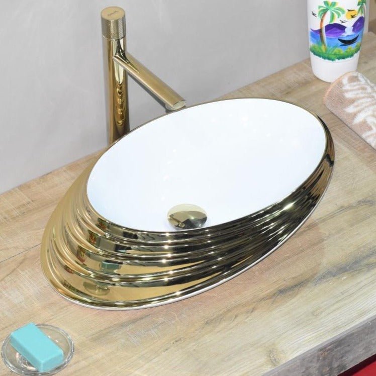 InArt Oval Bathroom Ceramic Vessel Sink Art Basin in Gold Color - InArt-Studio-USA
