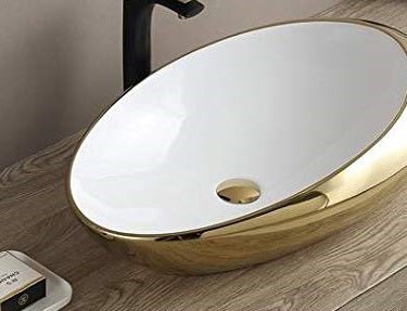 InArt Oval Bathroom Ceramic Vessel Sink Art Basin in Gold Color - InArt-Studio-USA