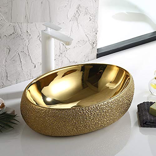 InArt Oval Bathroom Ceramic Vessel Sink Art Basin in Gold Color - InArt-Studio-USA