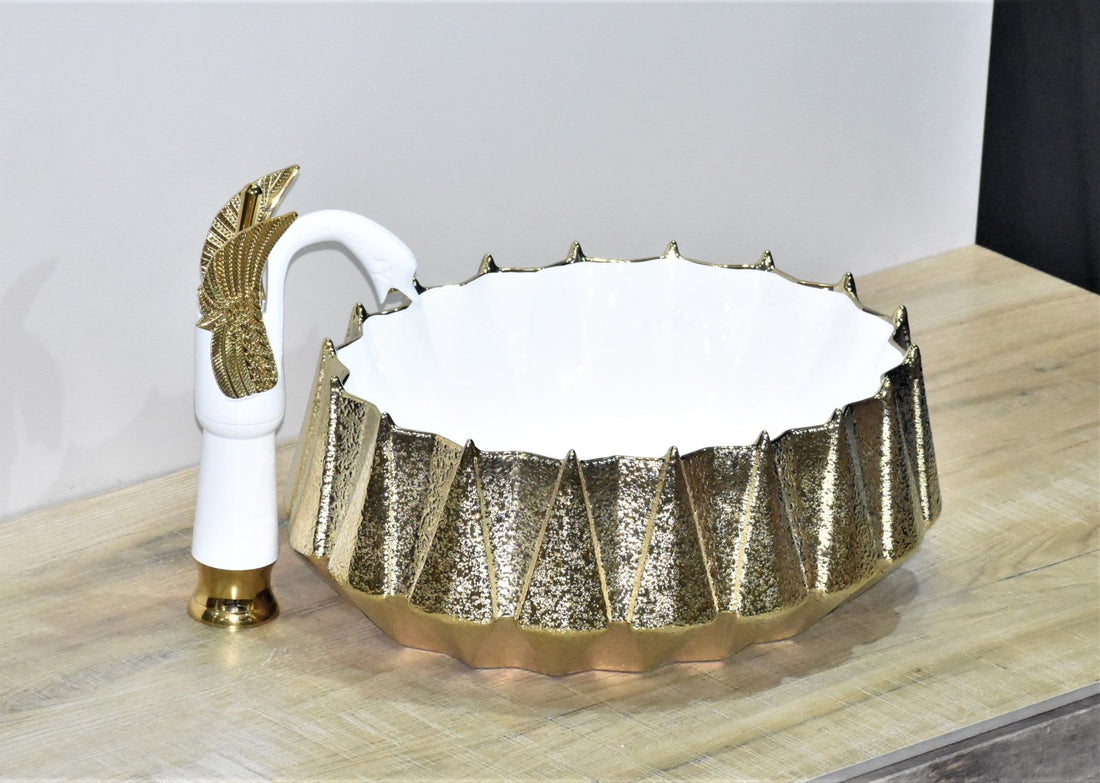 InArt Oval Bathroom Ceramic Vessel Sink Art Basin in Gold Color - InArt-Studio-USA