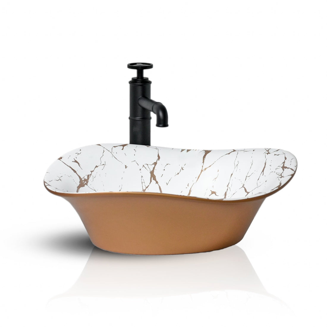 InArt Oval Bathroom Ceramic Vessel Sink Art Basin in Gold Matte Color - InArt-Studio-USA