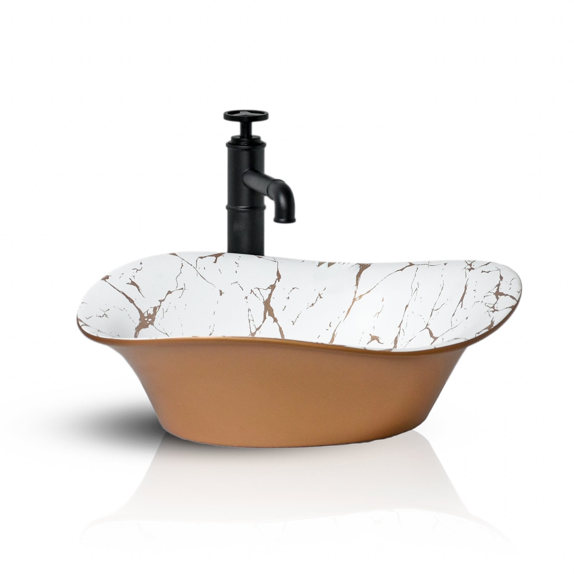 InArt Oval Bathroom Ceramic Vessel Sink Art Basin in Gold Matte Color - InArt-Studio-USA