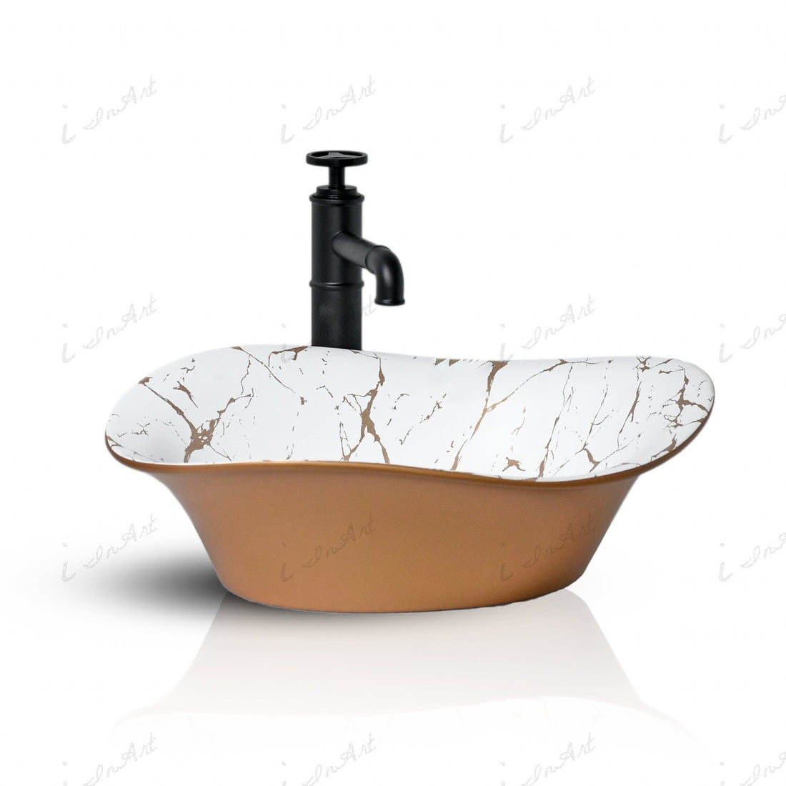 InArt Oval Bathroom Ceramic Vessel Sink Art Basin in Gold Matte Color - InArt-Studio-USA