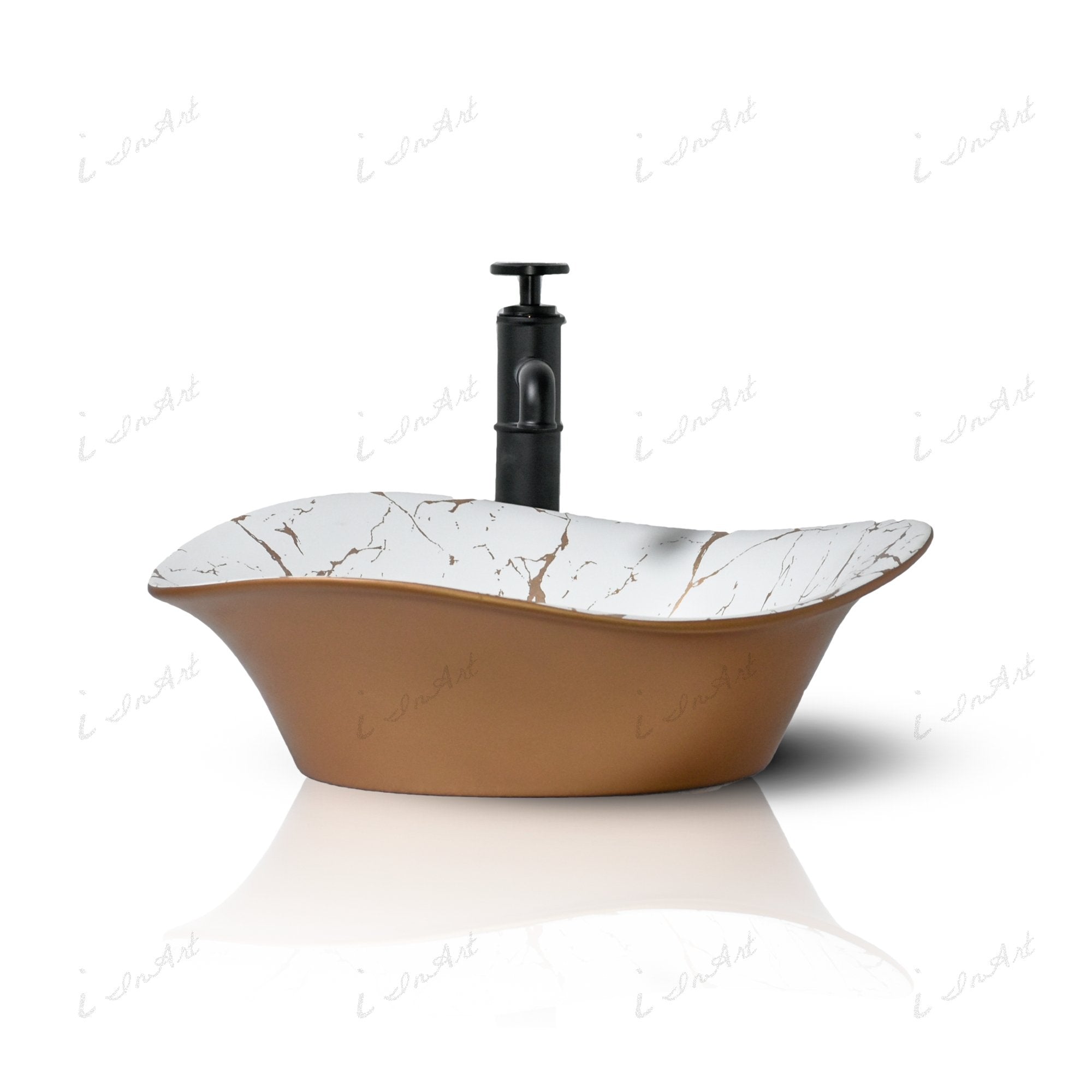 InArt Oval Bathroom Ceramic Vessel Sink Art Basin in Gold Matte Color - InArt-Studio-USA