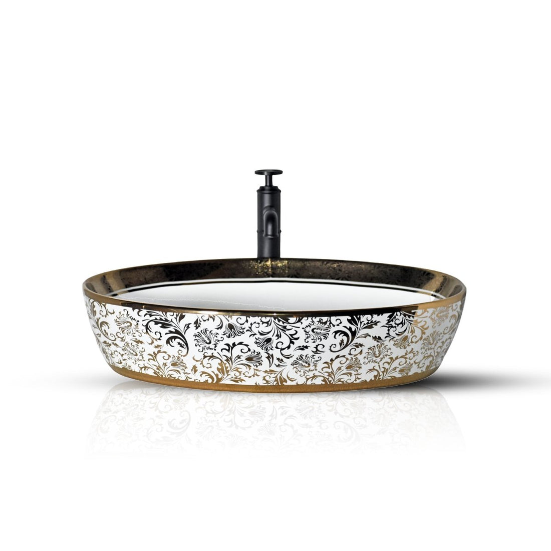 InArt Oval Bathroom Ceramic Vessel Sink Art Basin in Gold White Color - InArt-Studio-USA