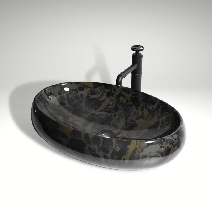 InArt Oval Bathroom Ceramic Vessel Sink Art Basin in Green Color - InArt-Studio-USA
