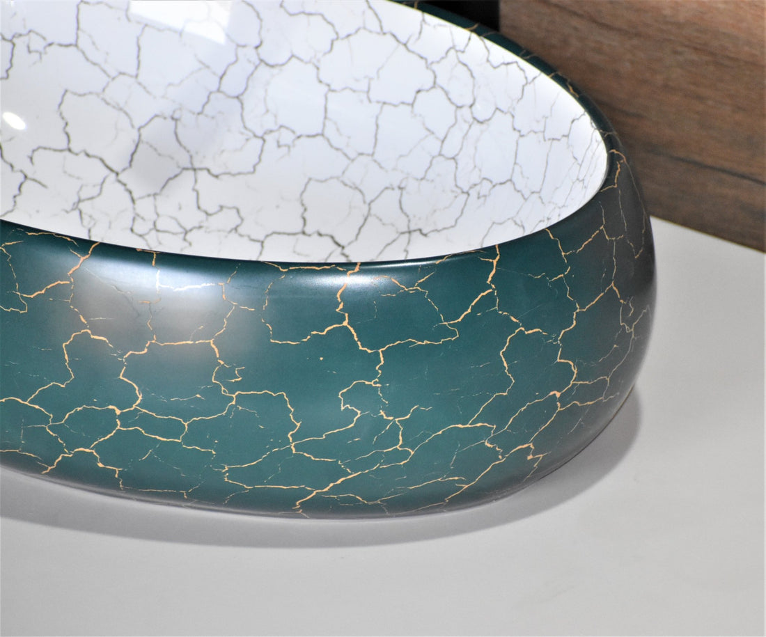 InArt Oval Bathroom Ceramic Vessel Sink Art Basin in Green White Marble Color - InArt-Studio-USA