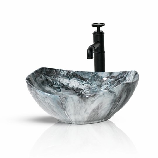 InArt Oval Bathroom Ceramic Vessel Sink Art Basin in Grey Marble Color - InArt-Studio-USA